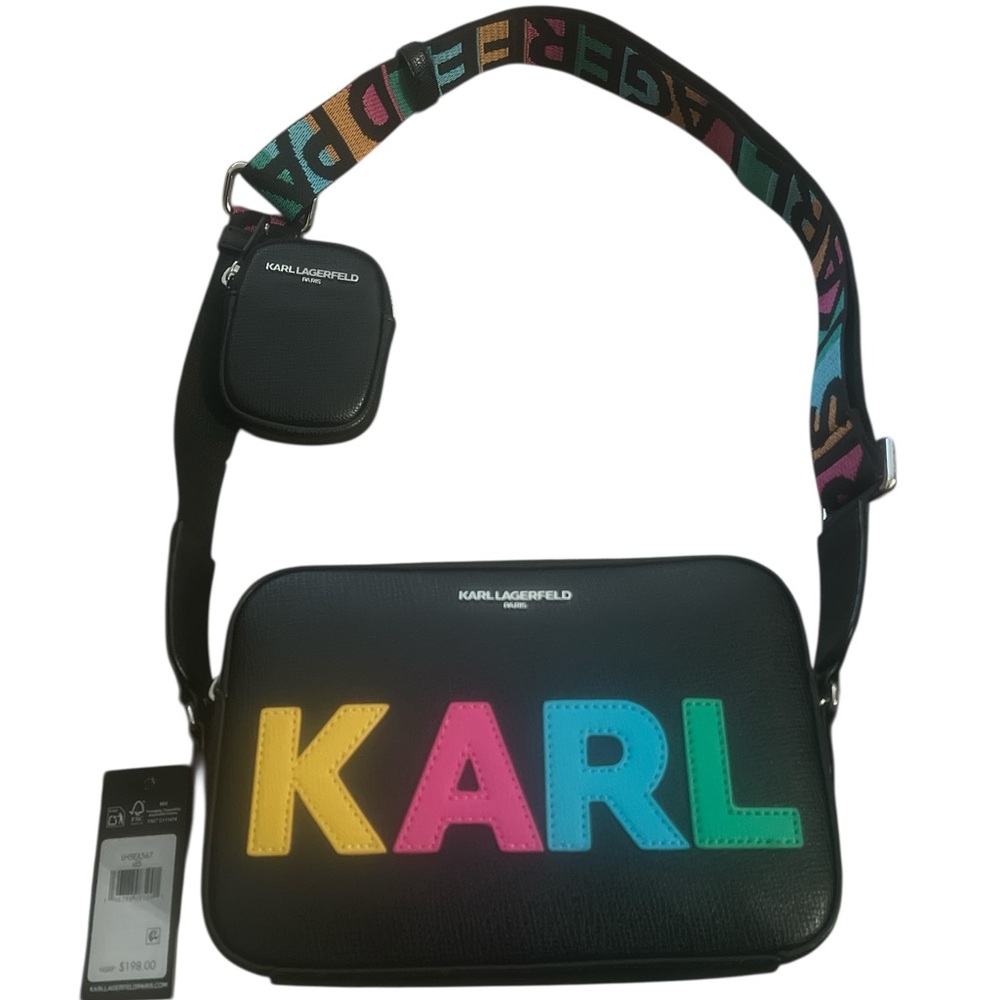 Karl Lagerfeld Black Crossbody Bag with Colorful KARL Letters
